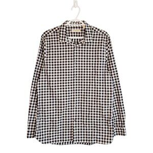 Burberry Nova Check plaid long sleeve button up shirt black white size L
